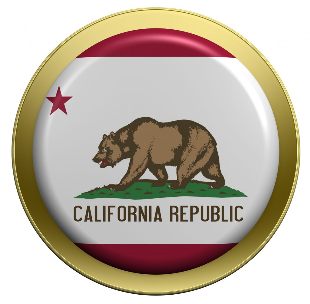 California flag on the round button isolated on white.